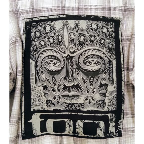 Upcycled Hollister Flannel w/ TOOL Patch — Handmade One-of-a-Kind Alt Metal SZ L - Picture 2 of 10